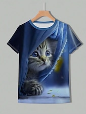 cheap Animals tee-Women&#039;s T Shirt Graphic Animal Cat Vintage Stylish Classic Short Sleeve Crew Neck Regular Tops Daily Weekend Print Blue Purple Green Summer Spring