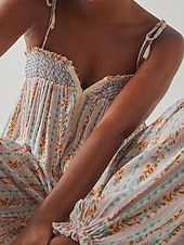 preiswerte Urlaubsoverall-Damen Normal Overall Streetwear Blumen Ärmellos U-Ausschnitt Druck Täglich Wochenende Normale Passform Schwarz Weiß Purpur Sommer