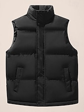 billiga Gilets-Herr Pufferväst Dagligen Ledigt Vår &amp; Höst Ficka Polyester Bekväm Ensfärgat Dragkedja Hög krage Svart Blå Kaki Väst