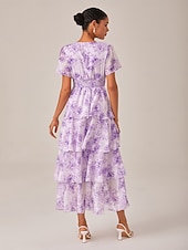 ieftine Rochii florale elegante-Pentru femei Rochie casual Rochie Lunga Rochie Maxi Mov Vară Primăvară În V Elegant S M L