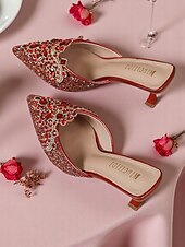 preiswerte Cocktail-Damen-Pantoletten mit goldenen Pailletten – spitze Schlupfschuhe mit Strass-Details für glamouröse Cocktail-Events