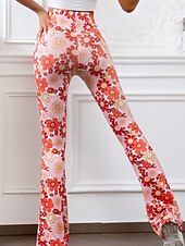 cheap Wide Leg &amp; High Waisted-Women&#039;s Bell Bottom Slacks Fashion Boho Full Length Natural Flower Elastic Waist Printing Outdoor Comfortable Holiday Going out Magenta Orange red Black Pink Summer Regular Fit