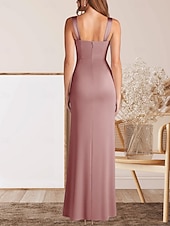 cheap Floor Length-Mermaid / Trumpet Mother of the Bride Dress Wedding Guest Elegant Minimalist V Neck Floor Length Satin Sleeveless with Ruching
