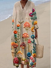 abordables Robes Rayés et Géométriques-Femmes Robe Midi Robe d&#039;Été Robe trapèze Vacances Occasionnel Boho Soirée Sortir Plage Fleuri Graphique manche longue Col en V Rose Claire Blanche Vert Claire Rose Claire Été Printemps
