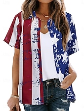 economico Magliette Giorno dell’Indipendenza-Camicia patriottica femminile per il Giorno dell&#039;Indipendenza Quattro di luglio Grafica Bandiera Stilosa Casual Maniche Corte Collo Camicia Tops Regolari Quotidiani Blu Estate Primavera