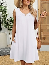 preiswerte Einfaches Kleid-Damen Minikleid Sommerkleid Lässig Täglich Normale Passform Einfarbig Ärmellos Rundhalsausschnitt Schwarz Weiß Wein Marineblau Sommer