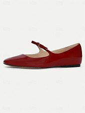 levne 50. léta 20. století-Dámské červené lakované kožené balerínky Mary Jane z 50. let – klasický retro baletní styl s mašlí, ideální pro vintage módu i každodenní nošení