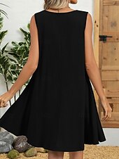preiswerte Einfaches Kleid-Damen Minikleid Sommerkleid Lässig Täglich Normale Passform Einfarbig Ärmellos Rundhalsausschnitt Schwarz Weiß Wein Marineblau Sommer