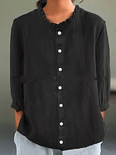 cheap Shirts-Valentine&#039;s Day Women&#039;s Petite Shrugs Solid Color Casual 3/4 Length Sleeve High Neck Regular Tops Daily Ruched Patchwork Black White Yellow Pink Green Spring Fall