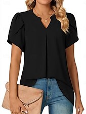 abordables Hauts Unis pour Femmes-Femmes Chemisier Couleur Unie Élégant Basique Occasionnel Manche Courte Col en V Hauts Réguliers Quotidien Noir Blanche Bleu Vert Abricot Été