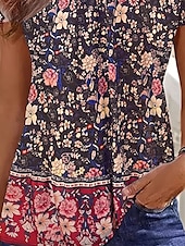 ieftine tricou floral-Pentru femei Tricou Floral Grafic Epocă Stilat Clasic Manșon scurt În V Topuri obișnuite Zilnic Imprimeu Roz Îmbujorat Vară Primăvară