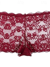 cheap Women&#039;s Sleep Tops &amp; Bottoms-Women&#039;s Petite Shorts Comfort Short Medium Waist Plants Tropical Lace Knitted Breathable Breathability Comfortable Stretchy Daily Daily Wear milk white claret Azure Brown black Spring, Fall, Winter