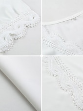 preiswerte Spitzenoberteile-Damen Bluse Einfarbig Stilvoll Basic Lässig Kurzarm Hemdkragen Normale Oberteile Täglich Patchwork Knöpfe Spitzenbesatz Weiß Sommer