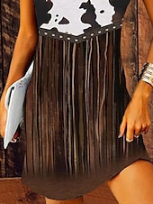 billiga Boho klänningar-Dam Mini klänning Solklänning Grimma klänning Off Shoulder Klänning Semester Ledigt Utomhus Fest Utekväll Standardpassform Grafisk Stam Etnisk Ärmlös Halterneck Kamel Sommar Vår