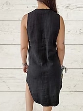 preiswerte Kleider aus Baumwolle und Leinen entwerfen-Damen Minikleid Kleider mit Leinenstruktur aus Poly-Baumwolle Freizeitkleid Sommerkleid Klassisch Modern Täglich Wochenende Normale Passform Einfach Ärmellos V Ausschnitt Schwarz Rosa Grün Sommer