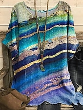 ieftine tricou Art &amp; Design-Pentru femei Cămașă Tricou Tee Top Imprimeu Elegant Modă Modern Manșon scurt Stil Nautic Topuri obișnuite Zilnic Sfârșit de săptămână Bleumarin Albastru piscină Mov Gri Deschis Gri Închis Vară