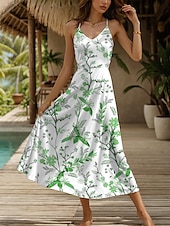 preiswerte Blumenkleider-Damen Maxikleid A Linie Kleid Sommerkleid Unterkleid Elegant Urlaub Lässig Normale Passform Blumen Grafik Ärmellos V Ausschnitt Spaghettiträger Gelb Rote Blau Purpur Sommer Frühling