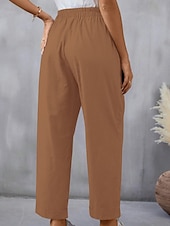 abordables Pantalon uni en coton et lin-Femmes Pantalon en coton et lin Slacks Mode Streetwear Longueur complète Naturel Uni Avec Poches Taille Élastique Confortable Sortir Week-end Chameau Noir Rose Bleu Été Coupe régulière
