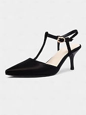 cheap Kitten Heels-Women&#039;s Brown T-Strap Pointed Toe Heels - Elegant Slingback Dress Shoes with Buckle for Office Wear and Daytime Dates