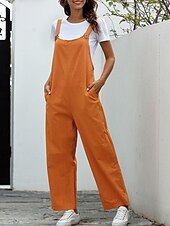 abordables Pantalon uni en coton et lin-Femmes Normal Pantalon en coton et lin Basique Couleur Unie Sans manches Col en U Avec Poches Rue Sortir Coupe régulière Noir Blanche bleu marine Été