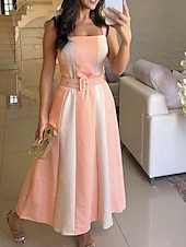 ieftine Rochii cu dungi și geometrice-Pentru femei Rochie Maxi Rochie A line Rochie cu umeri Casual În aer liber Ieșire Fit standard Dunga Fără manșon Fără Bretele Roz Îmbujorat Roșu Vin Cămilă Verde Militar Vară
