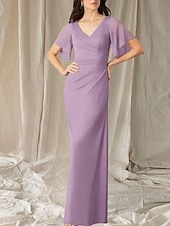 abordables Longueur du plancher-Sirène / Trompette Robe de Mère de Mariée  robe demoiselle d honneur Élégant Doux Col en V Longueur au sol Chiffon Manche Courte avec Fronces 2025