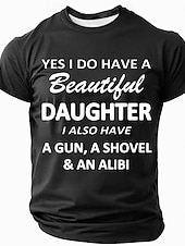  Protective Dad Men's T-Shirt - Funny "Beautiful Daughter Gun Shovel Alibi" Graphic Short Sleeve Tee