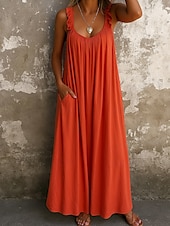 abordables Robe blanche-Femmes Robe maxi Robe d&#039;été Robe Nuisette Occasionnel Quotidien Coupe régulière Uni Sans manches Col en U Noir Jaune Rouge Bleu Été