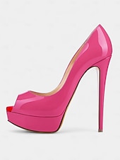 economico Décolleté Peep Toe-Scarpe con tacco a spillo peep toe in vernice rosa shocking da donna con plateau: tacchi alti sexy per feste notturne ed eventi in discoteca