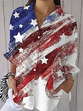  Maglietta Patriottica per Donne Grafica Bandiera Vintage Elegante Casual Top Regolari Quotidiani Bianchi Rossi Primavera