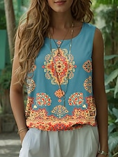ieftine Top tip boho-Pentru femei Camisole Tank Top Floral Grafic Elegant Boemia Epocă Fără manșon Stil Nautic Topuri obișnuite Negru Albastru piscină Vară Primăvară