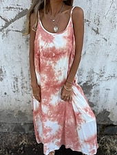 cheap Rompers-Women&#039;s Long Dress Maxi Dress Casual Dress Summer Dress Slip Dress Fashion Modern Daily Beach Weekend Regular Fit Tie Dye Sleeveless Spaghetti Strap Pink Navy Blue Apricot Summer