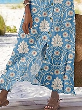 abordables Jupes graphiques-Femmes Jupe Occasionnel Boho Maxi Taille Basse Jupes Fleuri Imprimé Fendu Micro-Élastique Vacances Rue Bleu Été Polyester