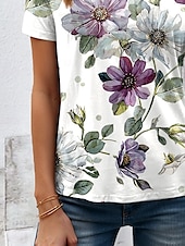 billige Blomster t-skjorte-Dame T skjorte Blomstret Grafisk Planter Årgang Stilfull Klassisk Kortermet Crew-hals Rund hals Vanlige topper Daglig Trykt mønster Lilla Sommer