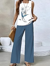 Ensembles de pantalons de mode 2 pièces pour femmes streetwear quotidiens camis sans manches col carré impression graphique florale décontracté extérieur quotidien blanc bleu marine bleu royal été abordables Ensembles chemisiers pour femmes-Ensembles de pantalons de mode 2 pièces pour femmes streetwear quotidiens camis sans manches col carré impression graphique florale décontracté extérieur quotidien blanc bleu marine bleu royal été