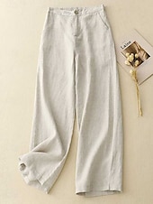 economico Pantaloni-Per donna Pantaloni in cotone e lino Gamba larga Chinos Vacanza Stile Etnico Essenziale Lunghezza intera Vita Alta Semplice Tasca Comodo Morbido Confortevole Micro-elastico All&#039;aperto Streetwear Nero