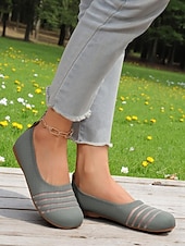 levne Dámské boty s plochou podrážkou-Dámské flyknit casual barefoot boty - prodyšný svršek ze síťoviny, široká špička, balerínky, trendy pruhy, pohodlné na chůzi a běžné aktivity
