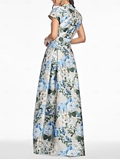 economico FLORALI-Abito da sera A-Line elegante Abito formale per matrimoni invitati lunghezza fino al pavimento maniche corte scollo a V tasca in satin con stampa floreale Abito per invitata al matrimonio 2025