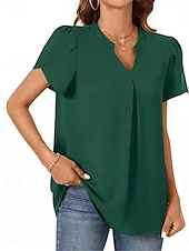 abordables Hauts Unis pour Femmes-Femmes Chemisier Couleur Unie Élégant Basique Occasionnel Manche Courte Col en V Hauts Réguliers Quotidien Noir Blanche Bleu Vert Abricot Été