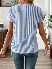 ieftine Tricou cu dungi și geometric-Pentru femei Tricou Grafic Geometric Dungi Epocă Stilat Clasic Manșon scurt Stil Nautic Topuri obișnuite Zilnic Imprimeu Albastru piscină Albastru celest Vară Primăvară