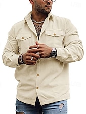 baratos Casacos &amp; Sobretudos para Homem-Homens Jaqueta de Camisa Jaqueta de Transição Diário Leve Bolsos Primavera Outono Tecido Casual Lapela Padrão Adamascado Preto Cinzento Casaco