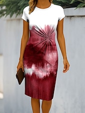 cheap Art&amp;Design Dress-Women&#039;s Midi Dress Sheath Dress Bodycon Dress Formal Boho Daily Regular Fit Ombre Graphic Abstract Short Sleeve Crew Neck Red Blue Purple Green Summer Spring