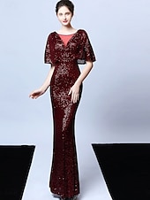 cheap CHAMPAGNE-A-Line Quinceanera Dresses Elegant Dress Formal Wedding Floor Length Short Sleeve V Neck Sequined with Tassel