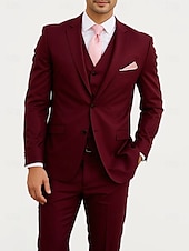 economico Abiti formali-Completi da matrimonio da uomo Completi business di ritorno a casa Borgogna Blu navy Moda Formale a tinta unita Fit standard 3 Pezzi Monopetto Due bottoni