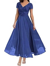 preiswerte Bodenlänge-A-Linie Brautmutterkleid Elegant V Ausschnitt Bodenlang Polyester Kurzarm mit Einfarbig 2025