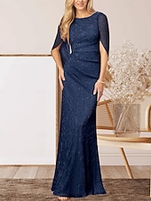 economico Lunghezza del pavimento-Abito per la madre della sposa sirena  tromba abito da matrimonio elegante scollatura a girocollo lunghezza a terra chiffon senza maniche con arricciature