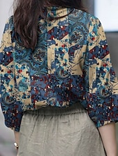 voordelige Dames grafische tops-Dames Overhemd Bloemig Dagelijks Retro vintage Modern Lange mouw Overhemdkraag Normale tops Dagelijks Feestdagen Knop Afdrukken Rood blauw Khaki Zomer