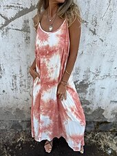 cheap Rompers-Women&#039;s Long Dress Maxi Dress Casual Dress Summer Dress Slip Dress Fashion Modern Daily Beach Weekend Regular Fit Tie Dye Sleeveless Spaghetti Strap Pink Navy Blue Apricot Summer