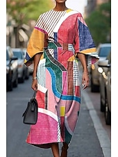 abordables Robes Floraux Imprimés-Femmes Robe Longue Maxi Robe Robe Décontractée Robe d&#039;été Mode Moderne Quotidien Date Week-end Coupe régulière Géométrique Manche 3/4 Col ras du cou Rose Claire Bleu Violet Fuchsia Été