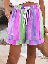 economico Cortometraggi grafici-Per donna Shorts Vacanza Vintage Casual Corto Misura del girovita medio Grafico A righe Astratto Elastico in vita Vacanza Streetwear Viola Fuschia Arancione Estate Primavera Vestibilità regolare